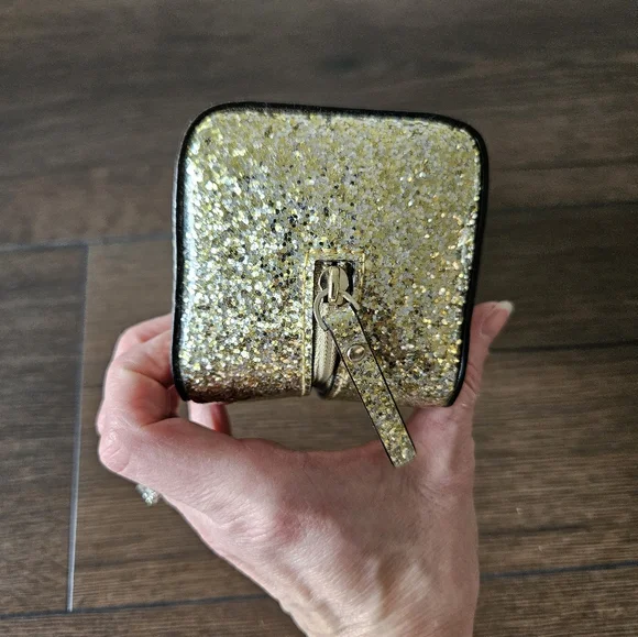Kate Spade Story Book Gold Glitter Cosmetic Pouch - Picture 7 of 10